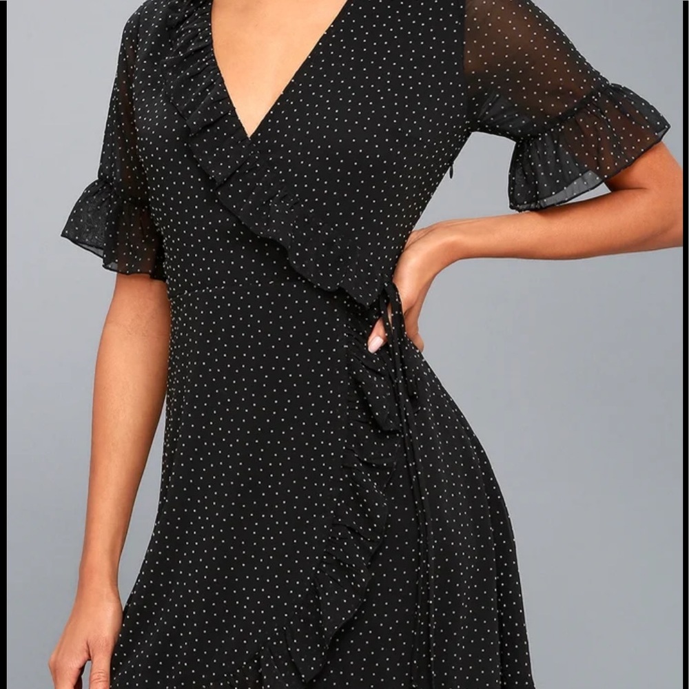 Sophronia Black Polka-Dot Wrap Dress size M - Picture 3 of 9